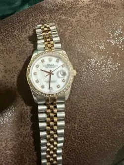 ROLEX MENS DATEJUST 16233 18K GOLD & STEEL TWO TONE SILVER DIAL DIAMOND WATCH