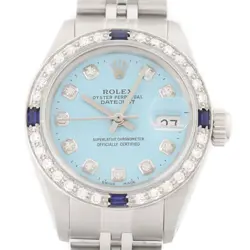 ROLEX LADIES DATEJUST 18K GOLD & STEEL AQUA BLUE DIAMOND SAPPHIRE JUBILEE WATCH