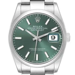ROLEX DATEJUST MINT GREEN DIAL DOMED BEZEL STEEL MENS WATCH 126200 BOX CARD