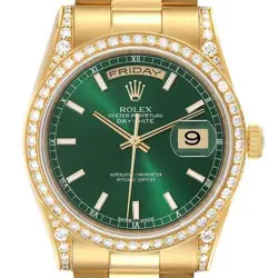 ROLEX PRESIDENT DAY-DATE 36 YELLOW GOLD DIAMOND MENS WATCH 118388 BOX CARD
