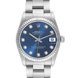 ROLEX DATEJUST MIDSIZE STEEL WHITE GOLD BLUE DIAMOND DIAL LADIES WATCH 68274