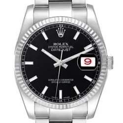 ROLEX DATEJUST STEEL WHITE GOLD BLACK DIAL MENS WATCH 116234