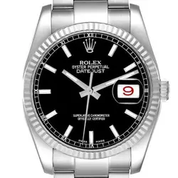 ROLEX DATEJUST STEEL WHITE GOLD FLUTED BEZEL BLACK DIAL MENS WATCH 116234