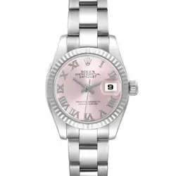ROLEX DATEJUST STEEL WHITE GOLD PINK ROMAN DIAL LADIES WATCH 179174