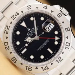 2007 ROLEX EXPLORER II 40MM 16570T NO HOLES BLACK DIAL STAINLESS STEEL GMT WATCH