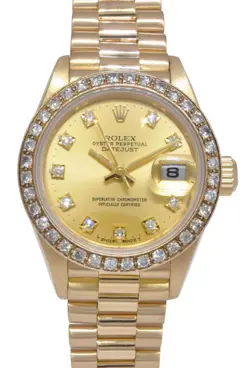 ROLEX DATEJUST PRESIDENT 18K YELLOW GOLD CHAMPAGNE DIAMOND 26MM WATCH C 69178