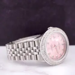 Rolex Datejust 36mm Jubilee Steel Watch ICED 3.25ct Diamonds Ladies Pink Dial