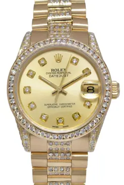 ROLEX DATEJUST PRESIDENT 18K YELLOW GOLD & DIAMOND LADIES 31MM WATCH E 68278