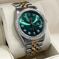 ROLEX DATEJUST 36 GREEN DIAMOND DIAL TWO-TONE JUBILEE DIAMOND BEZEL REF: 16233