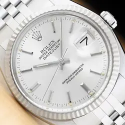 ROLEX MENS DATEJUST 16014 SILVER DIAL 18K WHITE GOLD STAINLESS STEEL WATCH