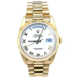 ROLEX DAY-DATE 18K GOLD PRESIDENT 18238 WHITE ROMAN DIAL 36MM WATCH