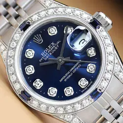 ROLEX LADIES DATEJUST BLUE DIAMOND DIAL 18K WHITE GOLD & STEEL QUICKSET WATCH