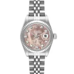 ROLEX DATEJUST STEEL WHITE GOLD MOTHER OF PEARL DIAMOND LADIES WATCH 179174