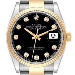 ROLEX DATEJUST STEEL YELLOW GOLD BLACK DIAMOND DIAL MENS WATCH 126233 BOX CARD