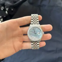 MENS ROLEX DIAMOND DATEJUST 18K WHITE GOLD & STAINLESS STEEL ICE BLUE DIAL WATCH