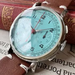 ROLEX CHRONOGRAPH BLUE DIAL MEN'S WRISTWATCH VINTAGE 1940S 37MM MANUAL WINDING