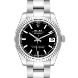 ROLEX DATEJUST MIDSIZE STEEL WHITE GOLD BLACK DIAL LADIES WATCH 178274 BOX CARD