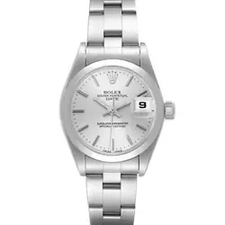 ROLEX DATE SILVER DIAL SMOOTH BEZEL STEEL LADIES WATCH 79160