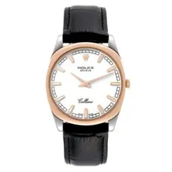 ROLEX CELLINI DANAOS 18K WHITE ROSE GOLD BLACK STRAP MENS WATCH 4243