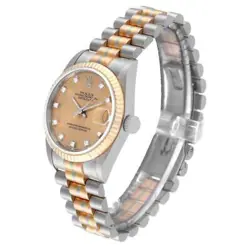 Rolex President Midsize Tridor White Yellow Rose Gold Diamond Ladies Watch 68279