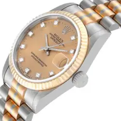 Rolex President Midsize Tridor White Yellow Rose Gold Diamond Ladies Watch 68279