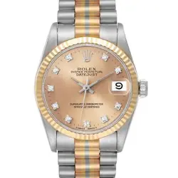 Rolex President Midsize Tridor White Yellow Rose Gold Diamond Ladies Watch 68279