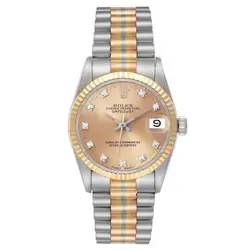 Rolex President Midsize Tridor White Yellow Rose Gold Diamond Ladies Watch 68279