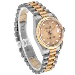 Rolex President Midsize Tridor White Yellow Rose Gold Diamond Ladies Watch 68279