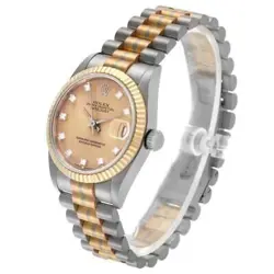 Rolex President Midsize Tridor White Yellow Rose Gold Diamond Ladies Watch 68279