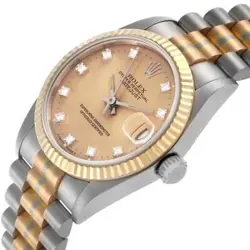 Rolex President Midsize Tridor White Yellow Rose Gold Diamond Ladies Watch 68279