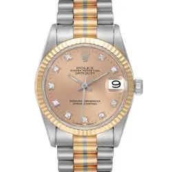 Rolex President Midsize Tridor White Yellow Rose Gold Diamond Ladies Watch 68279