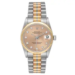 Rolex President Midsize Tridor White Yellow Rose Gold Diamond Ladies Watch 68279