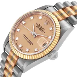 Rolex President Midsize Tridor White Yellow Rose Gold Diamond Ladies Watch 68279