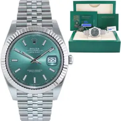 2022 NEW PAPERS ROLEX DATEJUST 41 MINT GREEN JUBILEE FLUTED 126334 WATCH BOX
