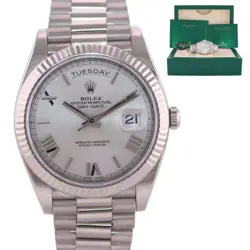 PAPERS MINT ROLEX DAY DATE 40 WHITE GOLD PRESIDENT SILVER MOTIF ROMAN 228239