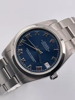 ROLEX DATEJUST 31MM BLUE ROMAN DIAL STAINLESS STEEL WATCH 78240