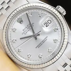 ROLEX MENS DATEJUST SILVER DIAMOND DIAL 18K WHITE GOLD SS WATCH W/ FOLDED BAND