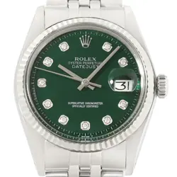 ROLEX MENS DATEJUST GREEN DIAMOND DIAL 18K WHITE GOLD STEEL WATCH W/ FOLDED BAND