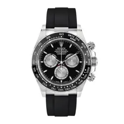 ROLEX DAYTONA WATCH 40MM WHITE GOLD BLACK INDEX HOUR MARKERS DIAL RUBBER