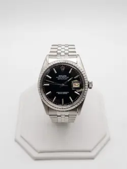 ESTATE $14,000 ROLEX DATEJUST BLACK DIAL SS MENS 36MM WATCH SERVICED