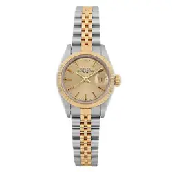 ROLEX DATE 26MM 18K YELLOW GOLD STEEL CHAMPAGNE DIAL LADIES WATCH 69173