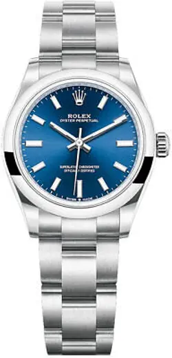 ROLEX OYSTER PERPETUAL 31, STAINLESS STEEL, BRIGHT BLUE DIAL, 277200, BOX & P...