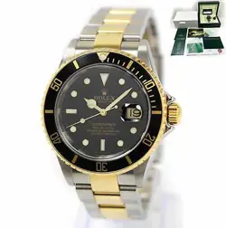 2008 ROLEX SUBMARINER DATE 16613 40MM BLACK DIAL 18K YG TWO-TONE BOX PAPERS