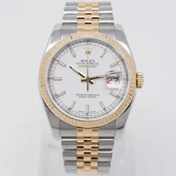 ROLEX DATEJUST 36 116233 GOLD & STEEL WATCH - WHITE DIAL, JUBILEE - PRE-OWNED