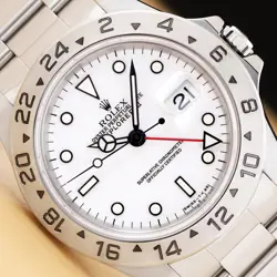 ROLEX MENS EXPLORER II 40MM 16570 GMT DATE POLAR WHITE STAINLESS STEEL WATCH