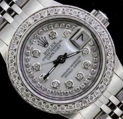 ROLEX LADIES DATE DATEJUST OYSTER STAINLESS DIAMOND DIAL BEZEL WATCH
