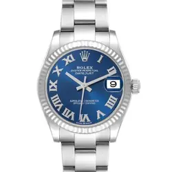 ROLEX DATEJUST MIDSIZE STEEL WHITE GOLD BLUE DIAL LADIES WATCH 278274