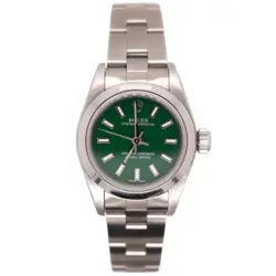 ROLEX OYSTER PERPETUAL 25MM STAINLESS STEEL WATCH GREEN DIAL REF: 67180