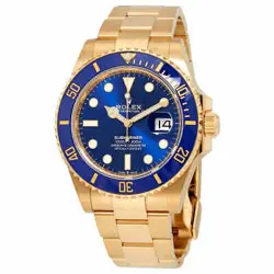 ROLEX SUBMARINER BLUE DIAL 18K YELLOW GOLD OYSTER BRACELET AUTOMATIC MEN'S WATCH
