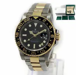 2008 ROLEX GMT-MASTER II 116713LN 40MM BLACK 18K YELLOW GOLD STEEL BOX BOOKLETS
